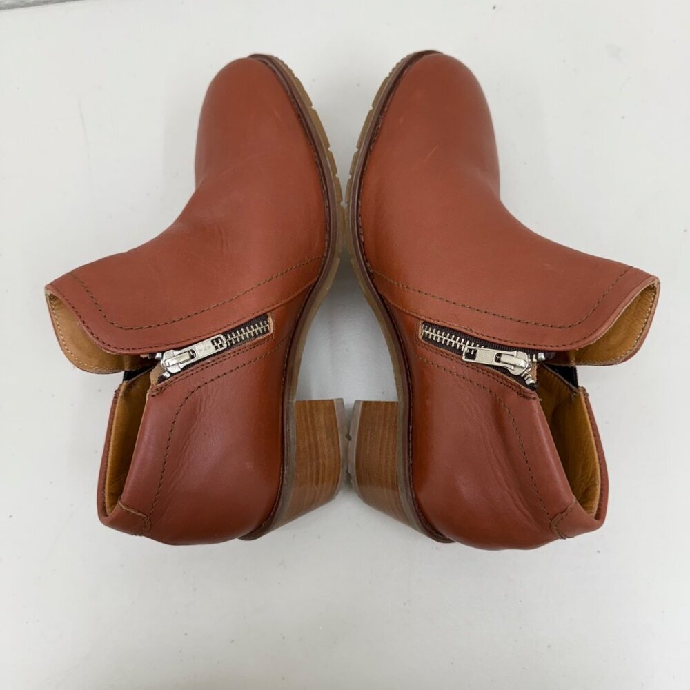 Xena Gravity Cognac Brown Leather Safety Toe Heel Booties Shoes Womens size 10 - Picture 6 of 9